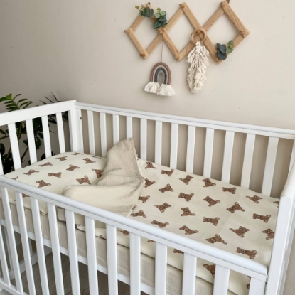 Set lenjerie pentru pat bebe, 3 piese, model Ursulet bej